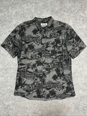 Aloha Sunday Black & Gray Palm Print Short Sleeve Shirt